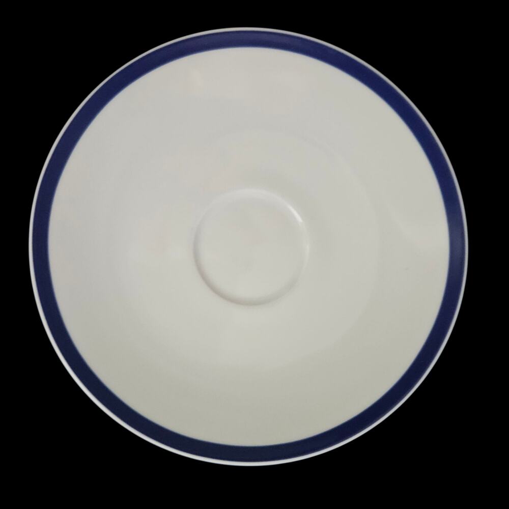 Boulevard Cafe White Porcelain Saucers Blue Double Rim Set of 2